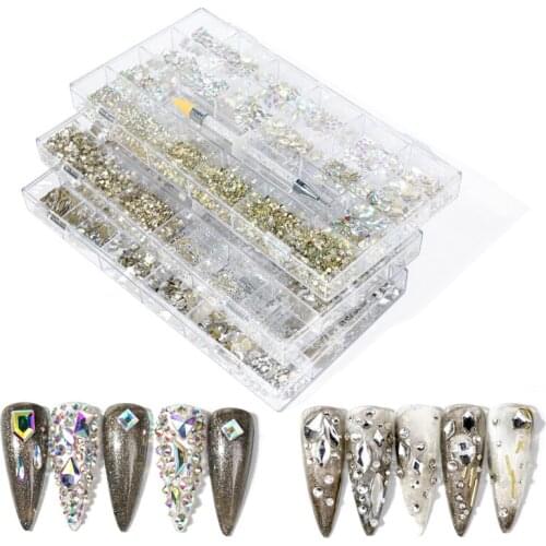 AB Crystal Rhinestones Box Multi-Shapes Glass Crystal AB Rhinestones,800 Pieces Nail Diamond Crystals and 7200pcs Rhinestone,877