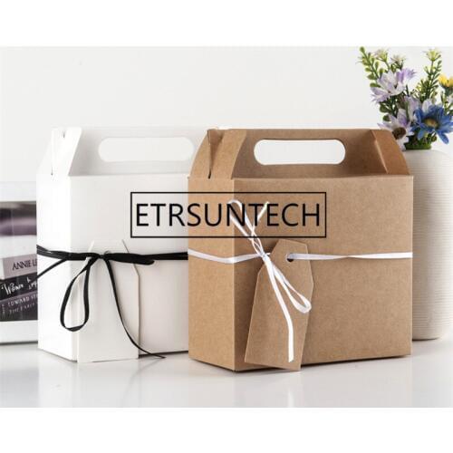 300pcs New Gift Boxes With Handle White Kraft Paper Cardboard Box Wedding Party Cake box Handmade Chocolate Biscuits Gift Box
