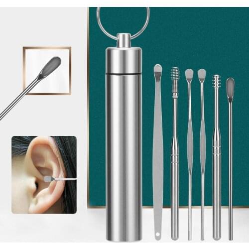 6Pcs/Set Ear Wax Pickers Stainless Steel Earpick Wax Remover Curette Ear Pick Cleaner Ear Cleaner Spoon Care Ear Clean Tool