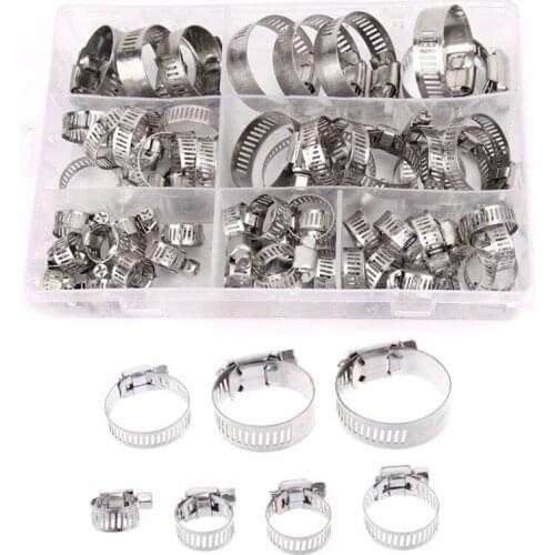 60PCS 8-38mm Stainless Steel Adjustable Drive Hose Clamp Fuel Line Worm Size Clip Hoop Hose Clamp