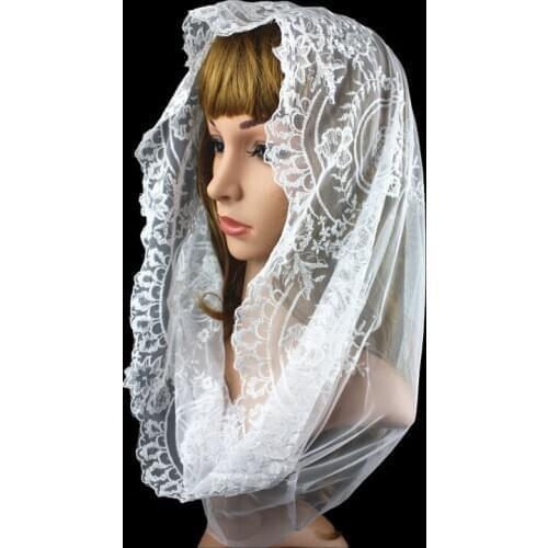 Off white embroidery catholic chapel lace scarf Infinity Veil