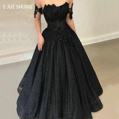 E JUE SHUNG Black Shinny Sweetheart Wedding Dresses Lace Appliques Ball Gown Lace up Back Bridal Wedding Gowns