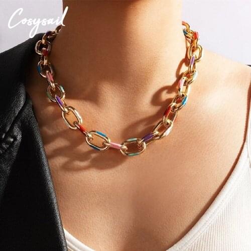 Cosysail Steampunk Colorful Aluminum Chain Choker Necklace Hip hop Chunky Chain Necklace for Female Party Jewelry Gift 2021