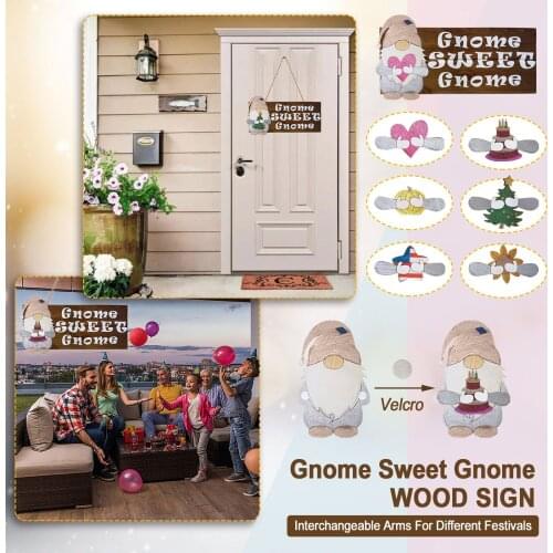 Wooden Welcome Sign Interchangeable Front Door Decor Seasonal Gnome Hook & Loop Dress up Ornament for Home Wall E7