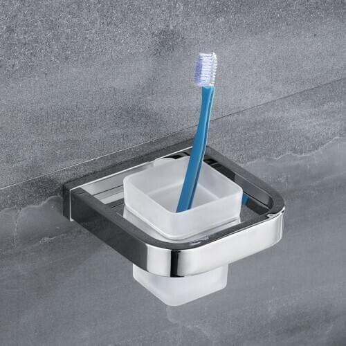 Tooth Brush Tumbler Holder Bathroom Glass Cup Holder Decoration Wall Mounted Chrome Toothbrush Holder Bathroom Accessories