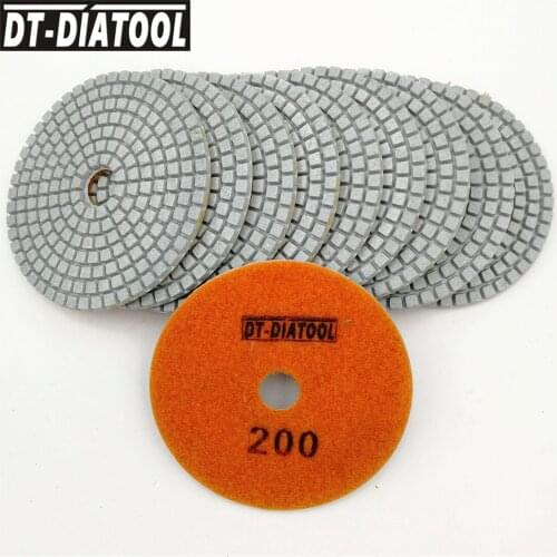 DT-DIATOOL 10pcs 4" #200 White Diamond Wet Polishing Pads Resin Bond Sanding Discs For Marble, Granite, Stone, & Terrazzo Floor