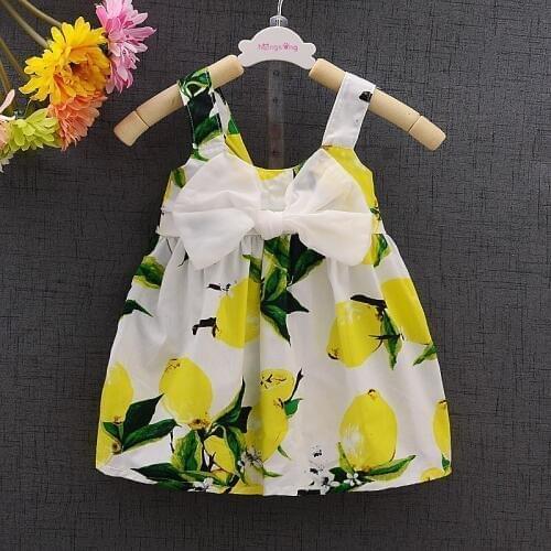 Girl cotton suspender dress Girl fashion bow decorated suspender dress Baby soft and comfortable dress Baby cool dress