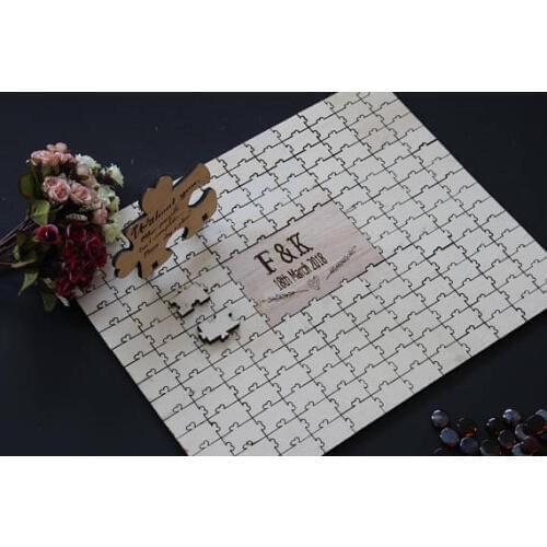 Customized names date rustic hearts puzzle Alternative wedding Wooden guestbooks guest books Reception party decorations gifts