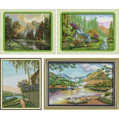 Joy Sunday Stamped Cross Stitch Kits The Wild Family Handmade Embroidery 11CT 14CT Counted Printed Needlework Decor Patterns Set