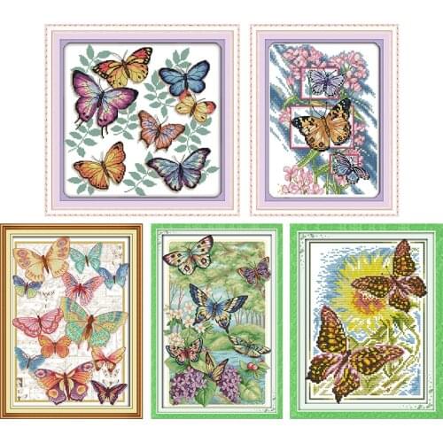 Joy Sunday Counted Cross Stitch Patterns Butterfly Series 14ct 11 Ct Aida Printed Fabric DIY Handmade Embroidery Needlework Sets