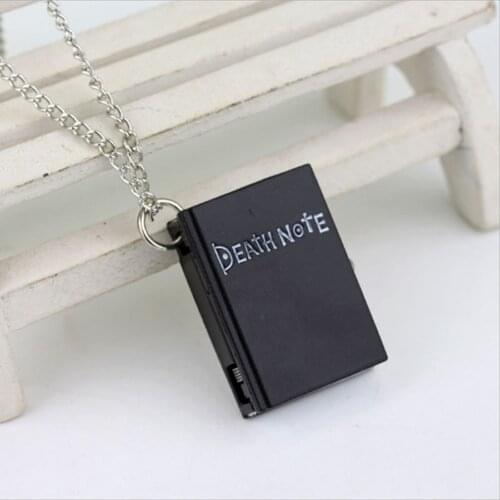 QiYuFang Anime Death Note Pocket Watch Pendant Necklace Jewelry Black Death Book Chain Gift Men Necklaces Women Watch Time Toy