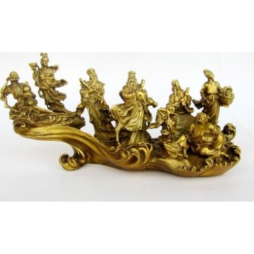 Chinese Brass Dragon Loong Gourd Basket Fan Eight Immortal 8 God Statue
