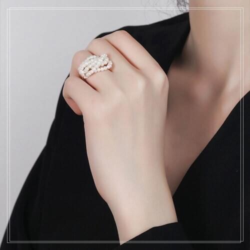 S925 pure silver plated 14K natural freshwater pearl ring The temperament is simple and versatile Lady ring Free shipping love