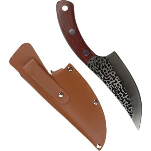 Forged Kitchen Knife 5.5 inch Boning Knife Stainless Steel Hammer Blade Chef Knife with Leather Sheath for Carrying Out