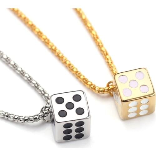 Creative punk chain square gambling Lucky Dice pendant smooth surface Necklace suitable for men and women Lovers Necklace