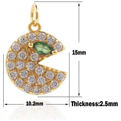 Micropavé Cubic Zirconia Round Pac-Man Pendant,Exquisite Gold Necklace,DIY Jewelry Making Accessories 15x10.2x2.5mm