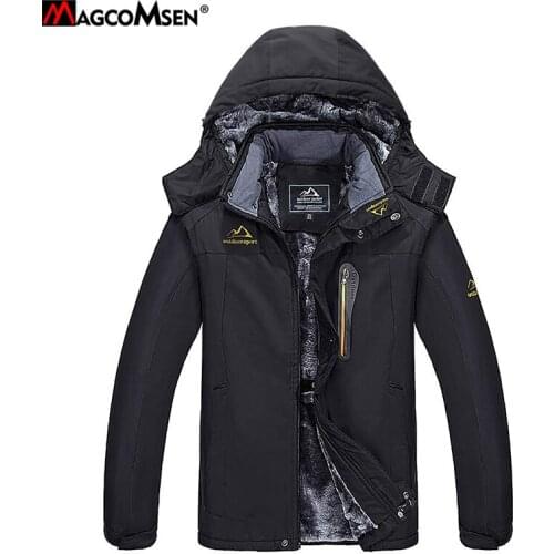 MAGCOMSEN Winter Jacket Men Softshell Thick Warm Fleece Lined Parka Coat Waterproof Male Outerwear Hooded Jacket Plus Size 7XL