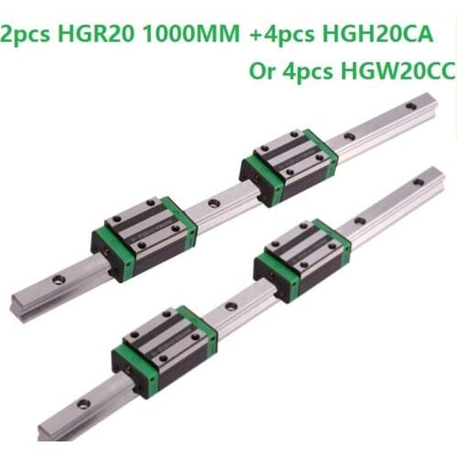 2pcs linear rail HGR20 -L 1000mm + 4pcs HGH20CA / HGW20CC linear block