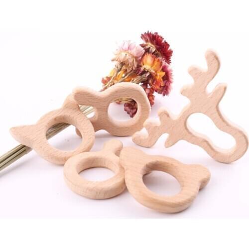 Mamihome 5pc Wooden Pacifier Pendant Beech Animal Diy Crafts Baby Nursing Bracelets Necklace Makeing Wooden Teether Newborn Toys