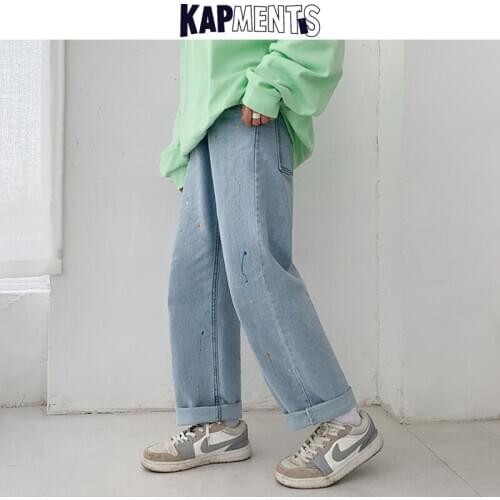 KAPMENTS Men Korean Fashions Vintage Baggy Jeans 2021 Spring Denim Pants Mens Printed Black Cargo Joggers Male Harajuku Trousers