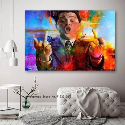 Wall Street Gatsby Canvas Art Leonardo DiCaprio Gatsby Middle Finger Poster Pop Street Graffiti Printing Living Room Home Decor