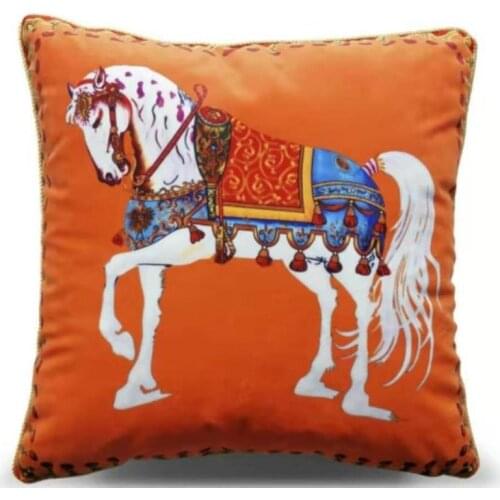 New European Design Tassels Pillowcases Home Sofa Decor *women Almofada Cushion Cover High-end Horse Orange Velvet Chenille
