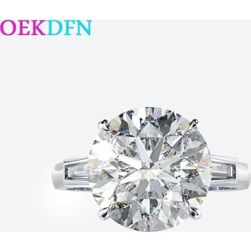 OEKDFN 100% S925 Sterling Silver Ring For Women Luxury 12MM Round Moissanite Gemstone Wedding Jewelry Womens Anniversary Rings