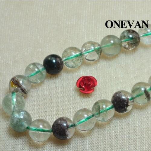 ONEVAN Natural Green Crystal Crackle Phantom Ghost Beads Round Stone Bracelet Necklace Jewelry Making Diy Accessories Design
