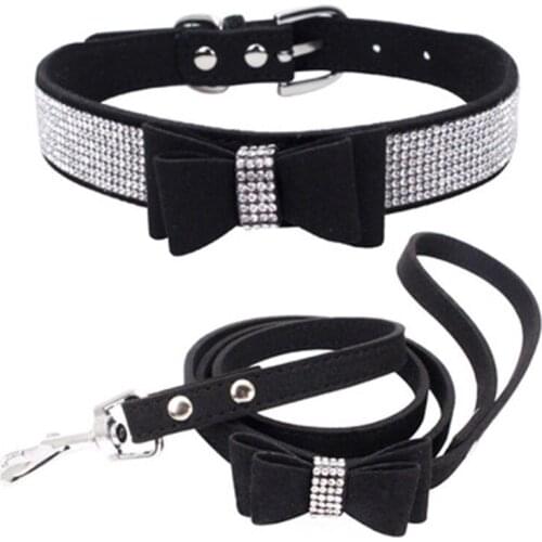 Pet Rhinestones Bow Knot Collar Dog Cat Bling Soft Cute Tie Collar PU Leather Pet Collar Pet Dog Supplies