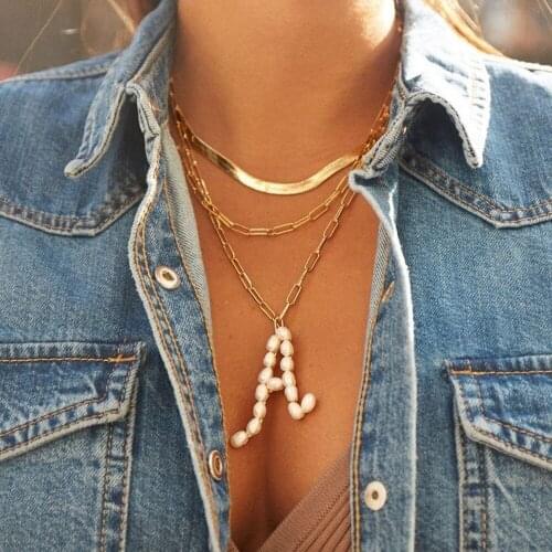 Baroque Natural Freshwater Pearl 26 Letters Pendant Stainles Steel 0 Word Necklace Woman Accesories Gift for Girlfriend Bracelet