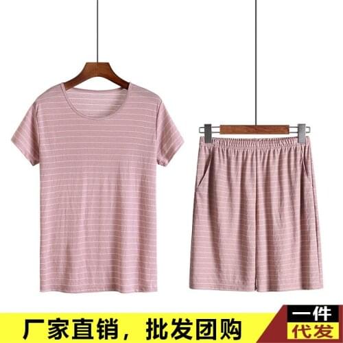 Summer new ladies pajamas, home service suits, thin striped casual and comfortable short half-sleeved shorts, pajamas wholesale