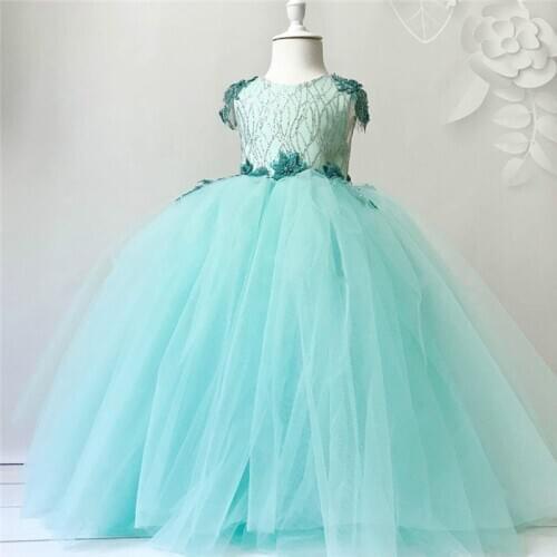 3D Floral Appliques Flower Girl Dresses Cap Sleeves Tulle Little Girl Birthday Dresses Pageant Dresses Party Gowns Custom Made