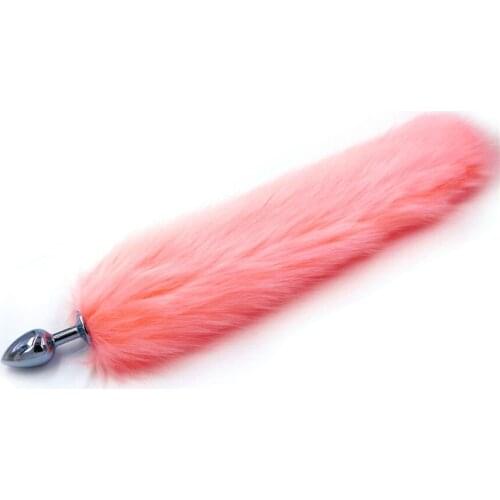 Pink Artificial Fox Tail Plush Fur With Metal Anal plug 40cm Long Butt Anal Sex Toys Fox cosplay Role Play Drop Shipping