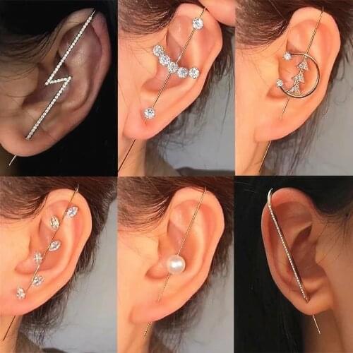 2021 Fashion New Bohemian Wedding Earmuff Crawler Hook Earring Crystal Stud Womens Lightning Zircon Climber Gift