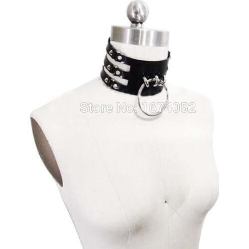Heavy Duty Punk Gothic Handmade Cut Out Frame Caged Choker 2 Row O Round Circle Leather BDSM Collar Necklace