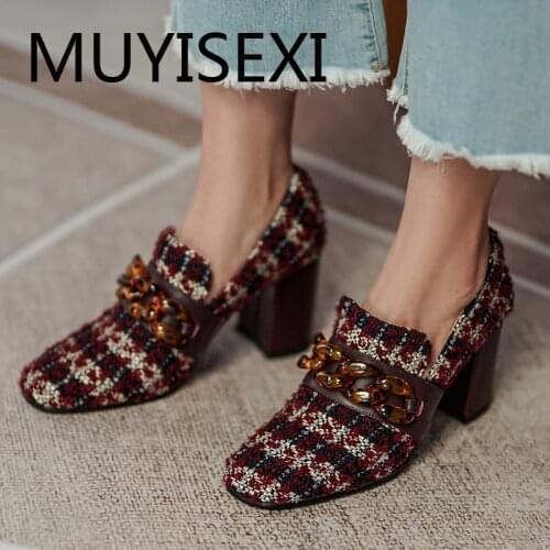 Simple style genuine leather mixed colors round toe 7.5cm high heels women fashion daily wear slip on cozy pumps MUC02 MUYISEXI