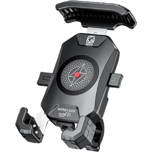 Universal 12V Motorcycle USB C 20W PD Charger + 15W Qi Wireless Charger Stand Cradle for 3.5-6.5inch Cellphone