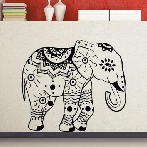 WJWY Indian Elephants Wall Decals Removable Self Adhesive Vinyl Wall Stickers Animals Adhesive Home Decoration Wall Art Murals