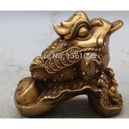 Xd 00499 13CM Chinese Bronze Wealth Yuanbao Money Baicai Cabbage Cicada Toad Ruyi Statue
