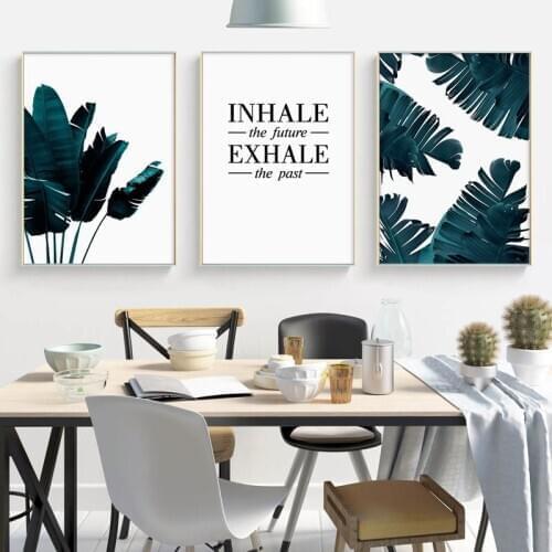 Green Plant Leaves Monstera Poster Print Wall Art Positive Quote Canvas Painting Picture for Living Room Minimalist Home Decor