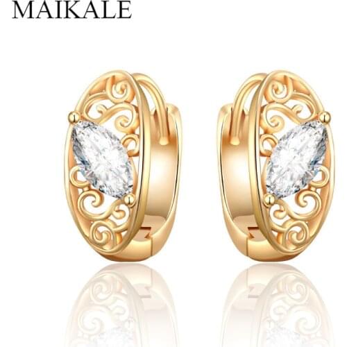 MAIKALE Lovely Hollow Flower Zircon Stud Earrings Gold/Silver Color Plated Geometric Small Earrings for Women Jewelry Charm Gift