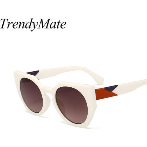 Cat Eye Sunglasses Women 2018 Round Shades UV400 White Sun Glasses Luxury Brand Ladies Eyewear Hot Glasses Accessories 1448T