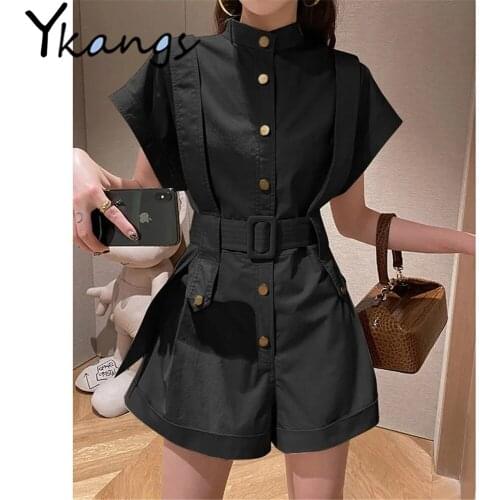 Harajuku Bf Female Black Cargo Jumpsuits Korean Style Trend Slim Cool Solid Color Streetwear WomenS Casual Clothing Summer 2021