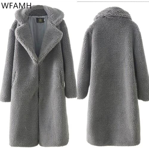 2020 autumn and winter new lapel waist imitation lamb hair simple fashion solid color long faux fur coat women Thick Warm Fur