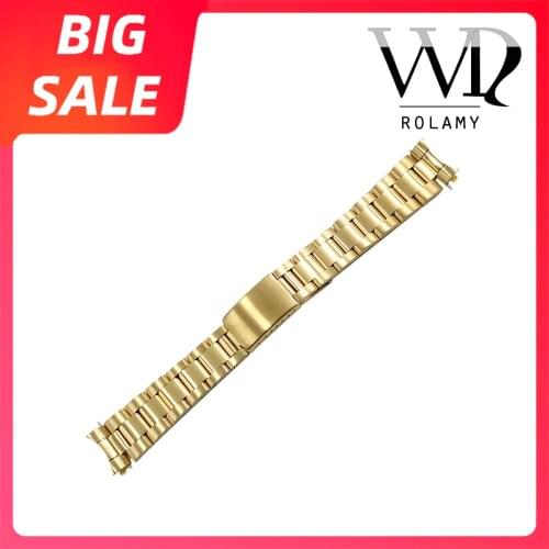 Rolamy 13 17 19 20mm Gold Watch Band 316L Stainless Steel Gold Watchband Oyster Bracelet For Rolex Submariner Datejust Seiko