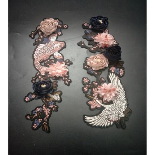 1pair Embroidered 3D flower patch applique for clothing vintage floral sewing on accessories decoration patch craft