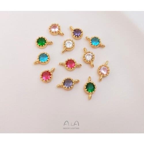 1 Pcs/set 14K Inlaid Super Flash 3A Color Zirconium Pendant Single Zircon Charm DIY Bracelet Earrings Ornament Accessories