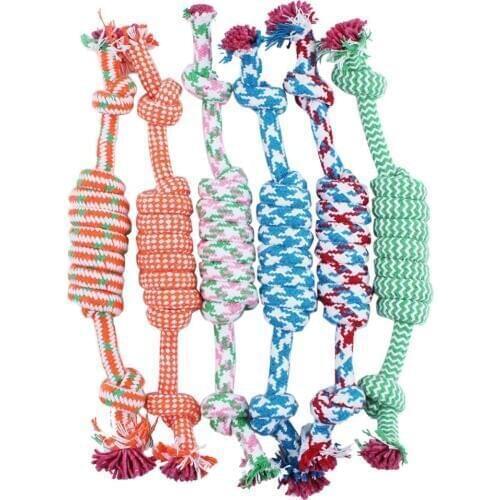 1PC Random Color New 27CM Dog Pet Puppy Chew Cotton Rope Ball Braided Knot Toy Durable Braided Bone Rope Funny Tool