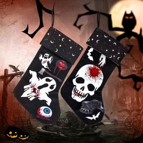 2 Pcs Halloween Decoration Socks Party Candy Gifts Bags Skull Ghost Printed Pendant Hanging Hallow Supplies Non-Woven Fabric Bag