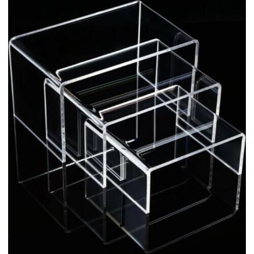 3.4.5 inch square acrylic 1/8 '' transparent 3pcs riser display coasters showcase set to set jewelry or makeup products
